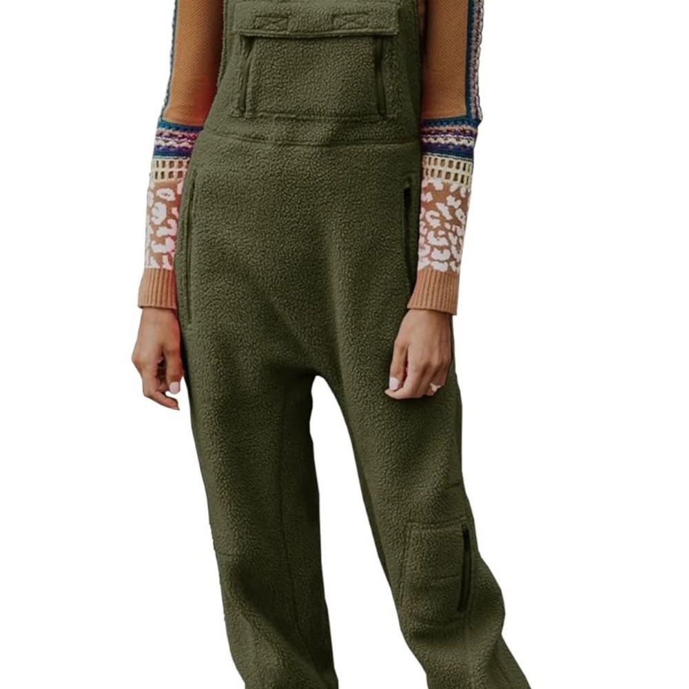 Women's Fleece Warm Overalls Winter Loose Casual Jumpsuits with Pockets